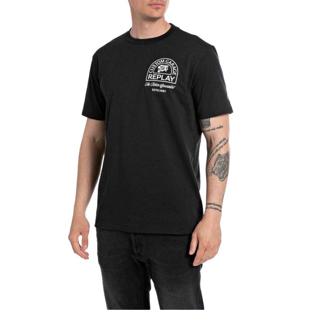 Replay Mens Moto Logo Regular T-Shirt / Black
